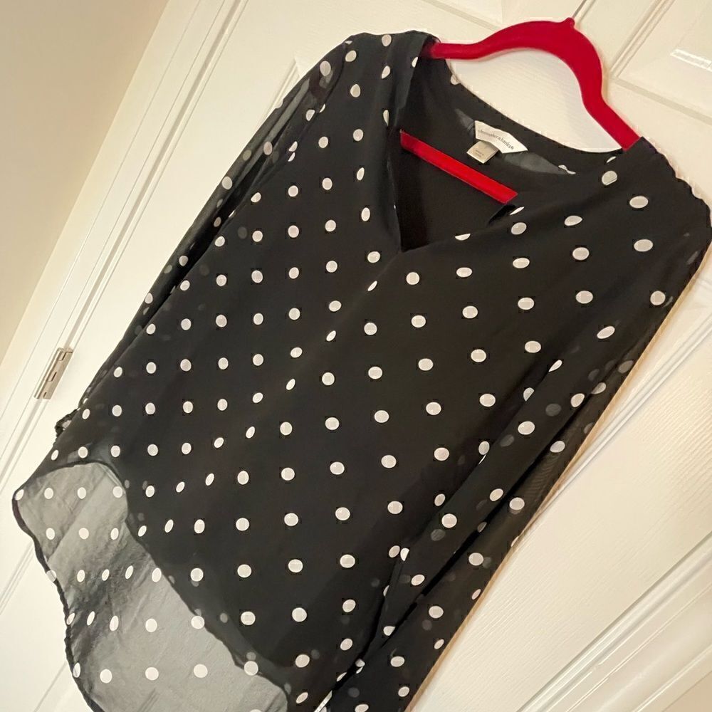 Christopher & Banks Black polka dot blouse Small built in cami